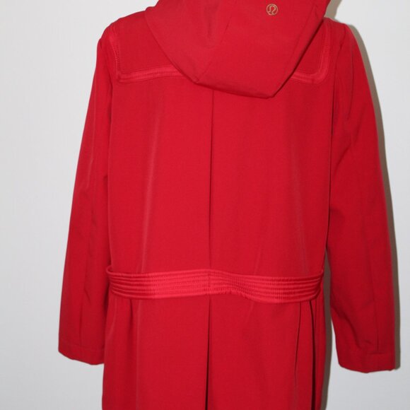 Lululemon Red Hooded Trench Coat Rain Jacket Toggle Fleece Lined 12 10 M - Picture 5 of 9